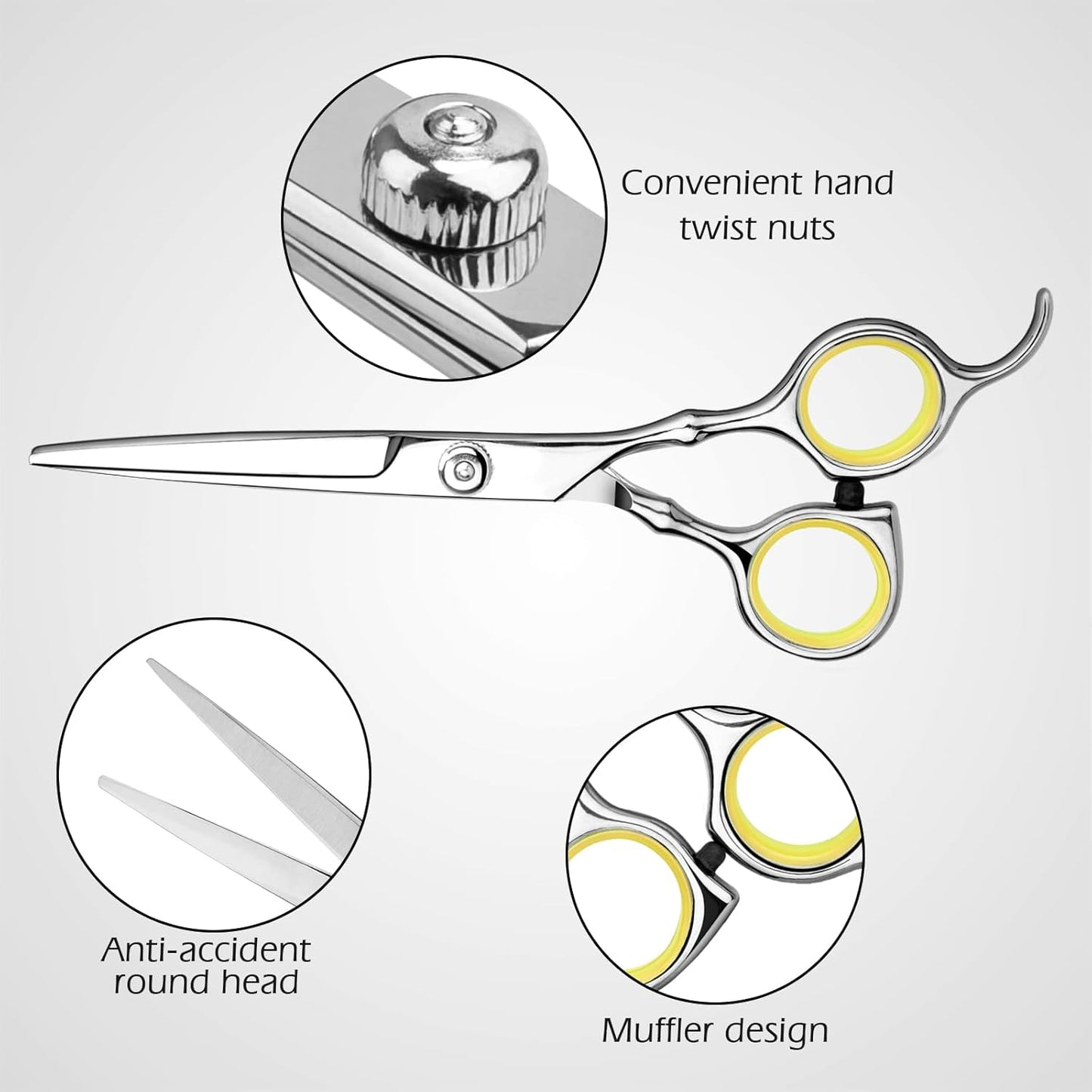 Hair Cutting Scissors Professional Home Haircutting Barber Salon Thinning Shears Kit with Comb and Case for Men/Women Yellow