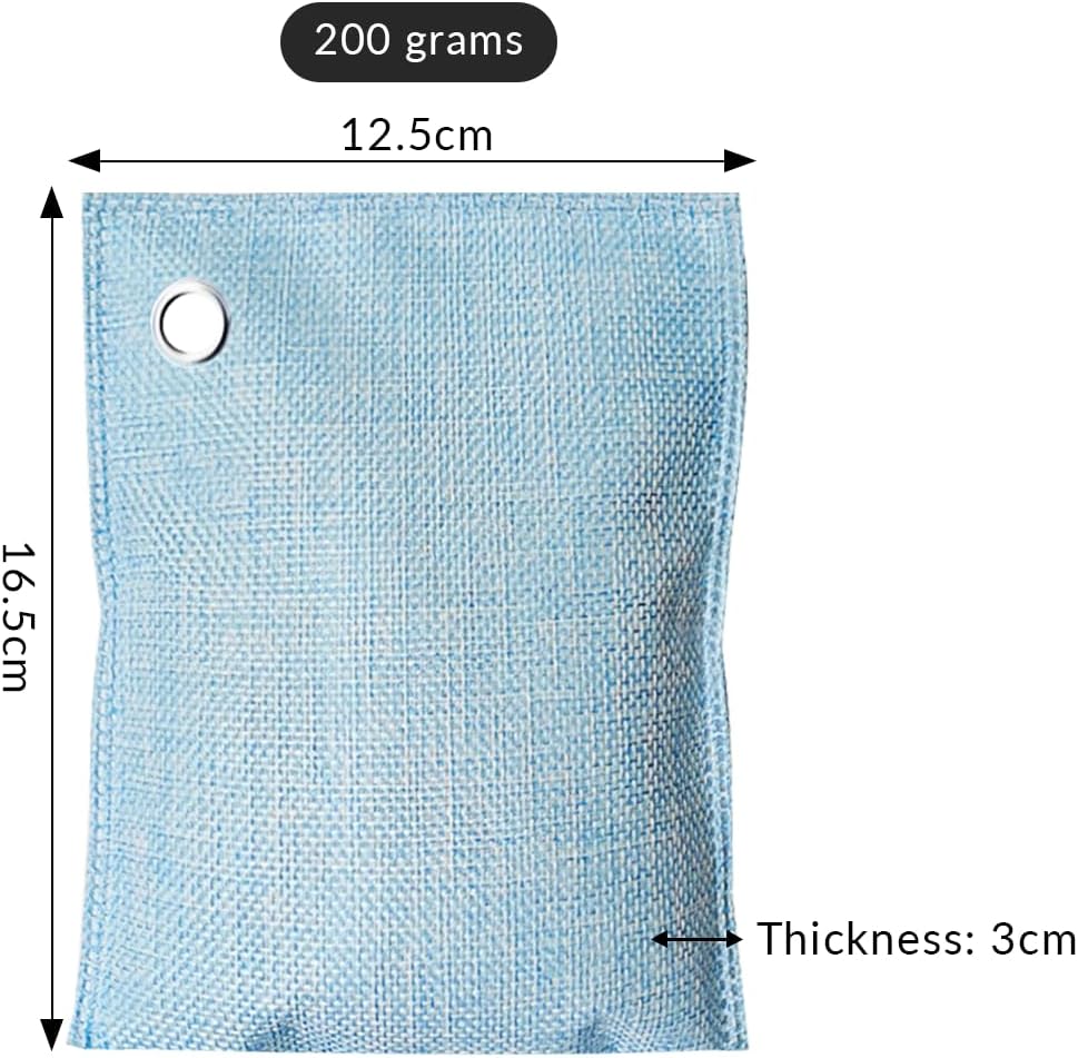 4 Pack charcoal odor absorber,Bamboo Charcoals Air Purifying Bag Charcoals Deodorizer Eliminator for Strong Odors in Car, Closet, Shoe, Basement (200G*4 Pack Light Blue, Unscented)