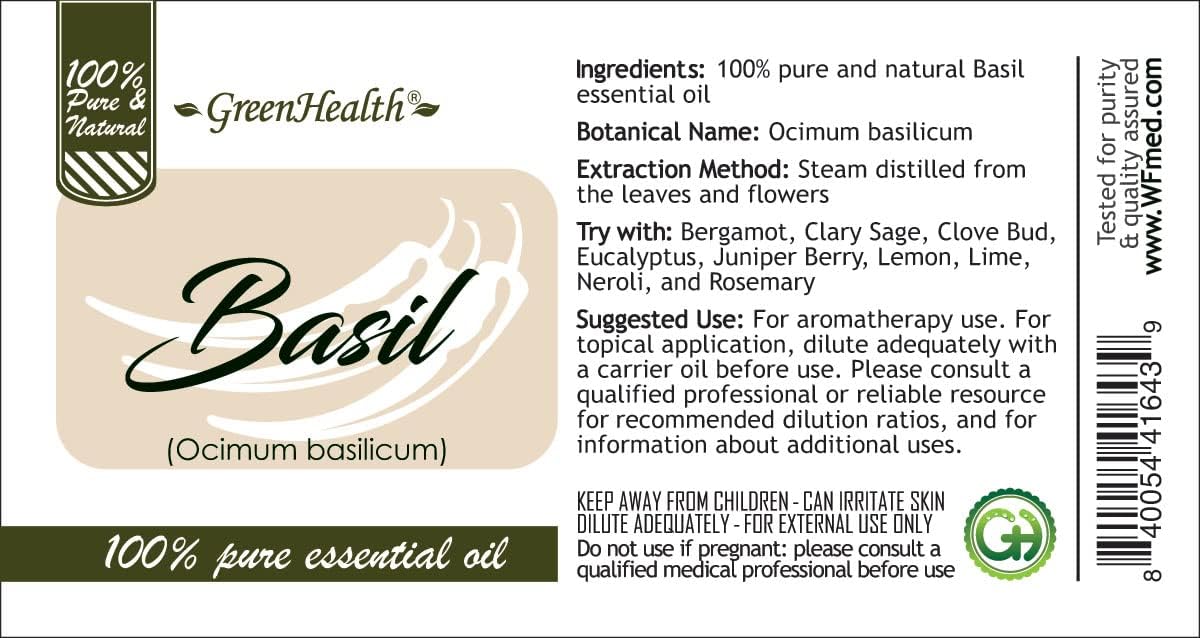 16 fl oz - Basil Essential Oil (100% Pure & Uncut), Aluminum Bottle - GreenHealth