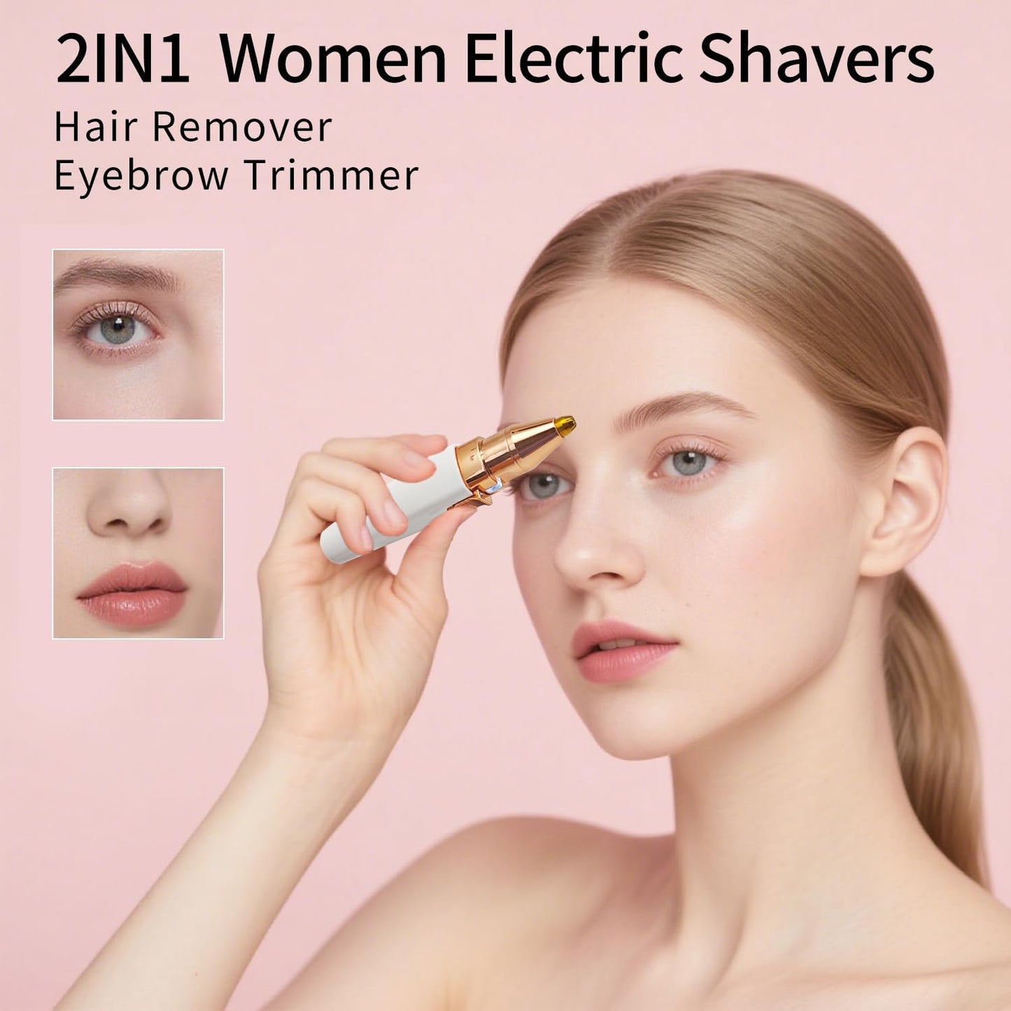 Facial Hair Removal for Women,2 in 1 Electric Hair Removal Device for Chin Upper Lip Peach Fuzz & Rechargeable Eyebrow Trimmer with LED Light for Precise Shaping