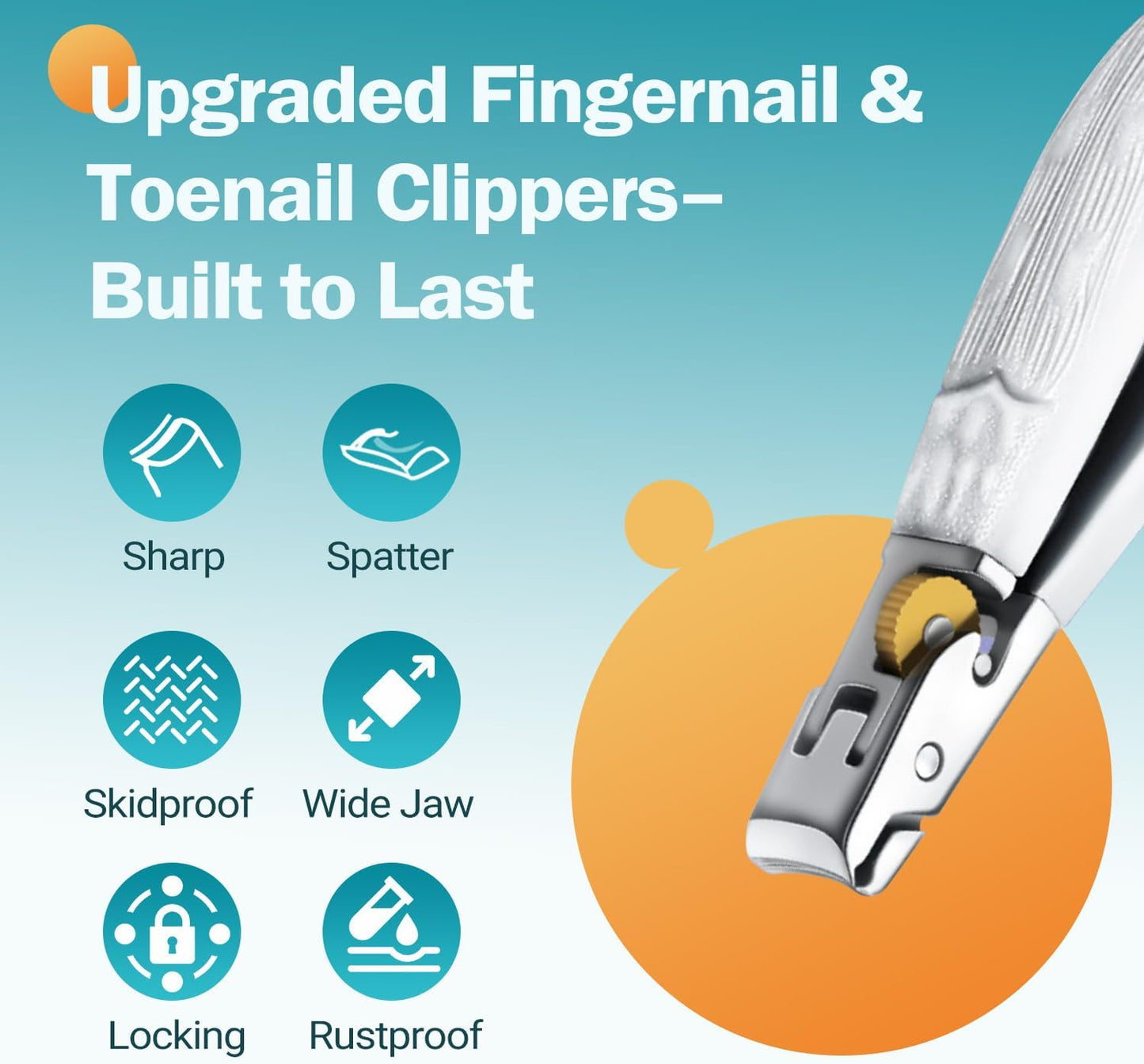 Heavy Duty Nail Clippers for Thick Toenails & Fingernails - Razor-Sharp Stainless Steel Blades with Wide Jaw, Anti-Slip Grip, Safety Lock & Splash Guard (Seniors/Men/Women/Kids)