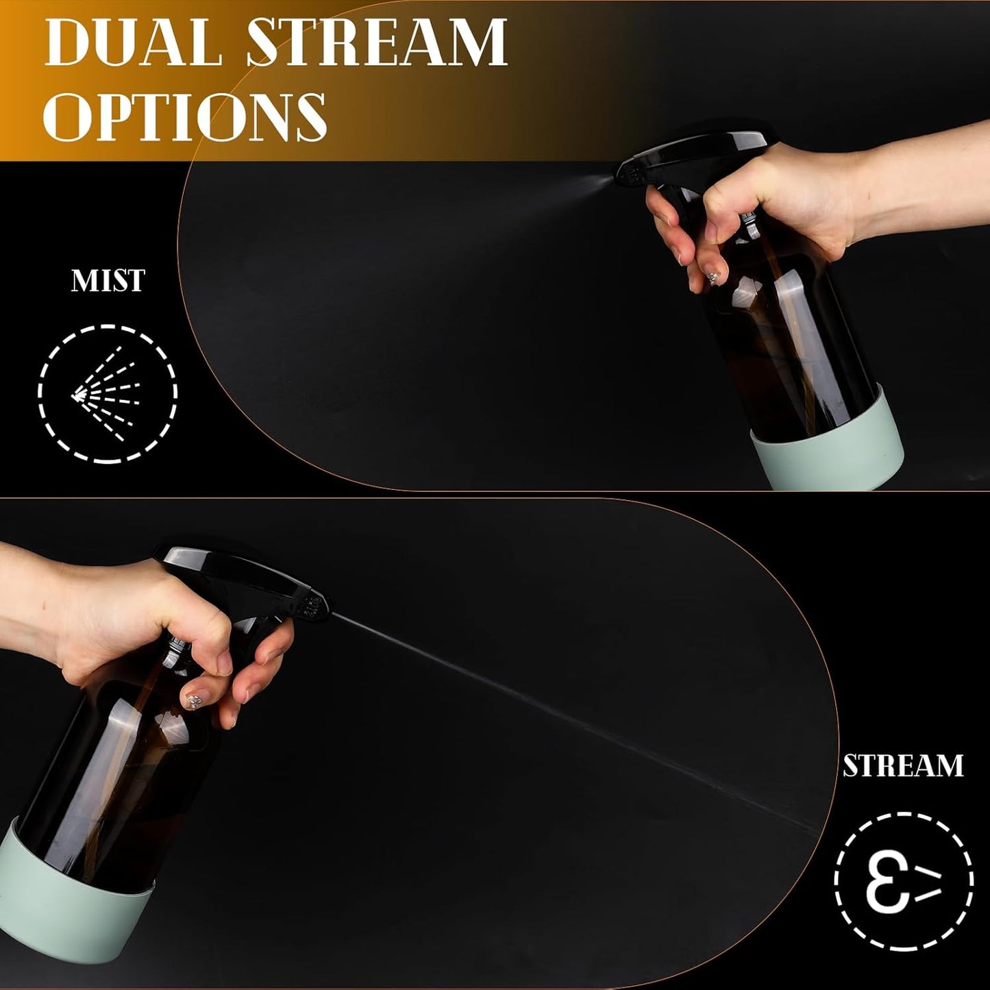 5 Pack/16 Oz Glass Spray Bottles, Refillable Empty Containers with Silicone Sleeve, Upgraded Adjustable Nozzle Spray Bottle Sets for Cleaning, Essential Oils, Hair (Amber)