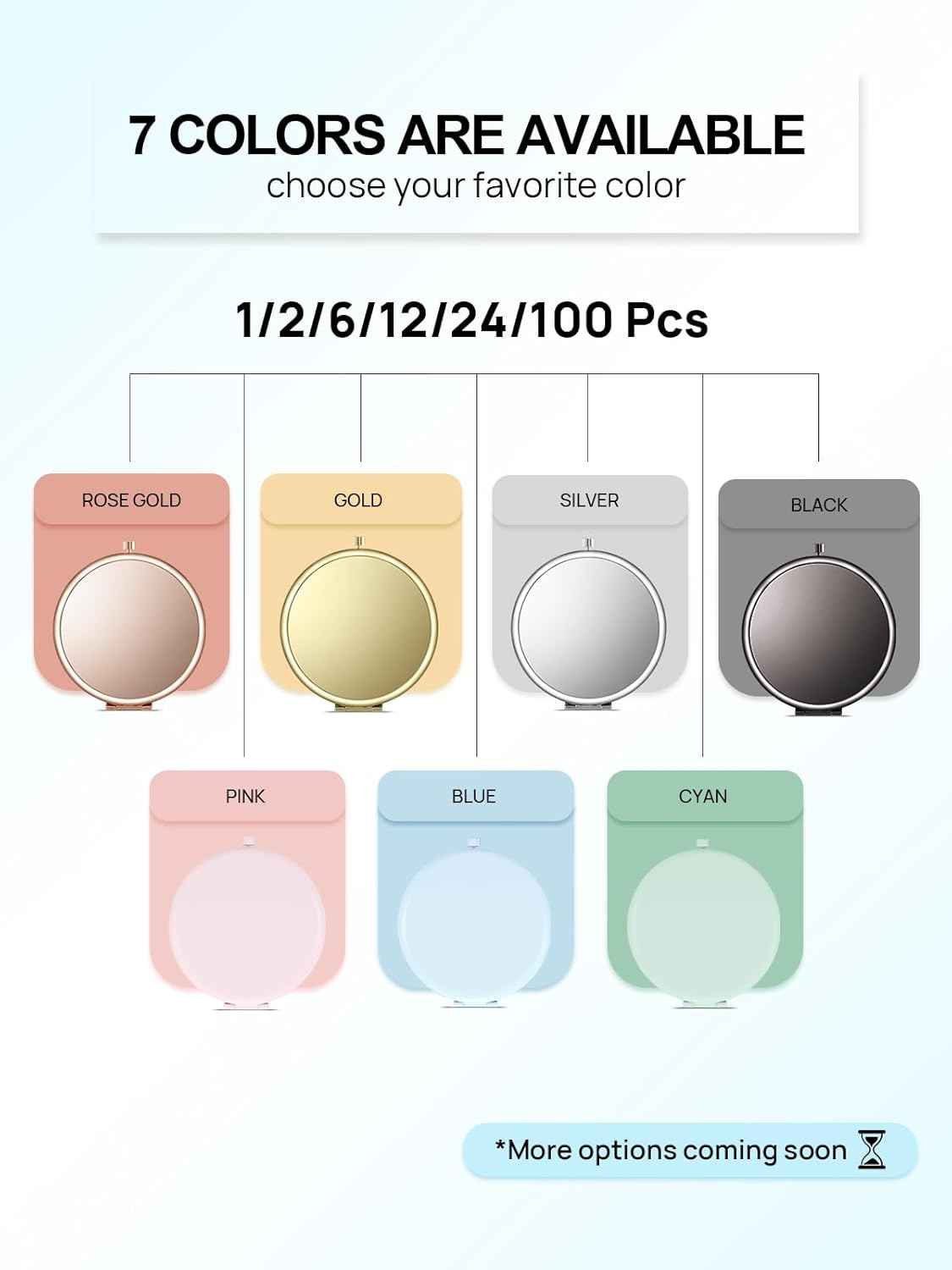 Compact Mirror for Purse, Set of 2 Double-Sided 1X/2X Magnifying Metal Pocket Makeup Mirrors(Round, Light Blue)