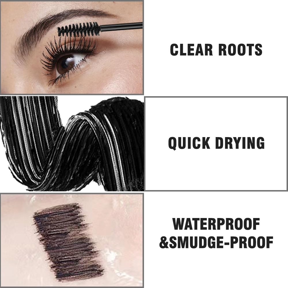 5 PCS Black Voluminous Original Volume Building Mascara Set Makeup, Lengthening, Defining, Curling, Multiplying, Buildable Formula,Cruelty Free,Waterproof-1 (5Pcs-Black-Mascara-Silver)