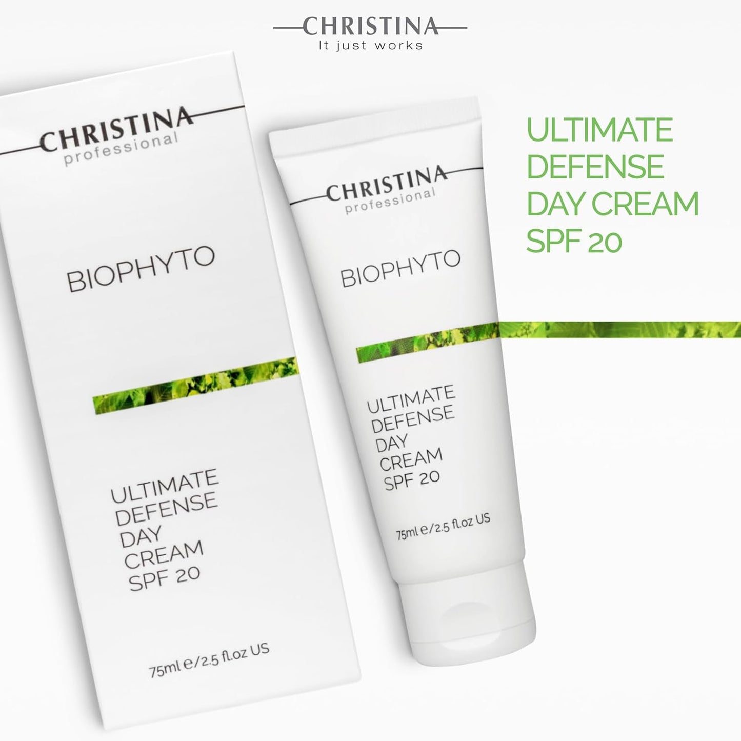 Christina Bio Phyto Ultimate Defense Day Cream Moisturizer with SPF 20-75 ml - Broad Spectrum UVA/UVB Protection Facial Moisturizer with Hyaluronic Acid & Vitamin B12- For Normal & Combination Skin