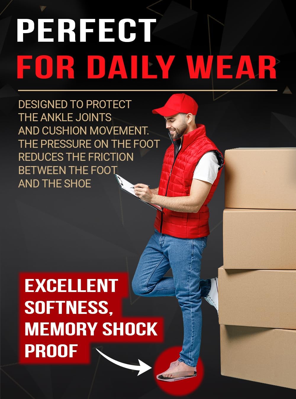 2 Pairs of Work Pro Comfort Insoles - Foot Pain Relief - Cushioning and Shock Absorption - Work Boot Insoles for Men Women - Non-Slip Anti Fatigue Inserts (M, 2-Pairs-Black)