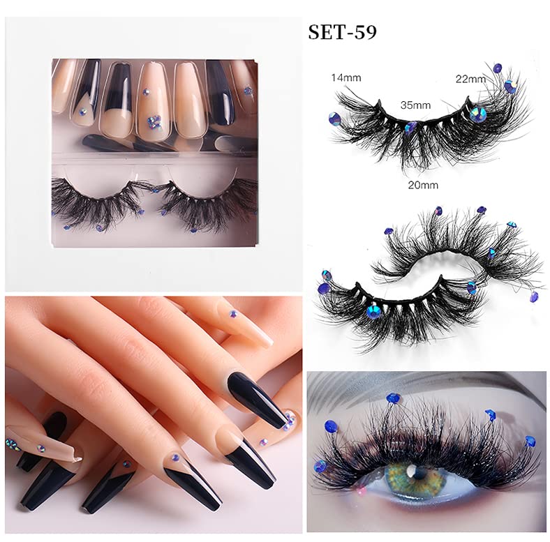 HBZGTLAD 3 in1 color eyeline Press On Nail with Eyelash Packing Boxes Set Package Pink White DIY Lashes and Nail Suit Box 1set… (SET-59)