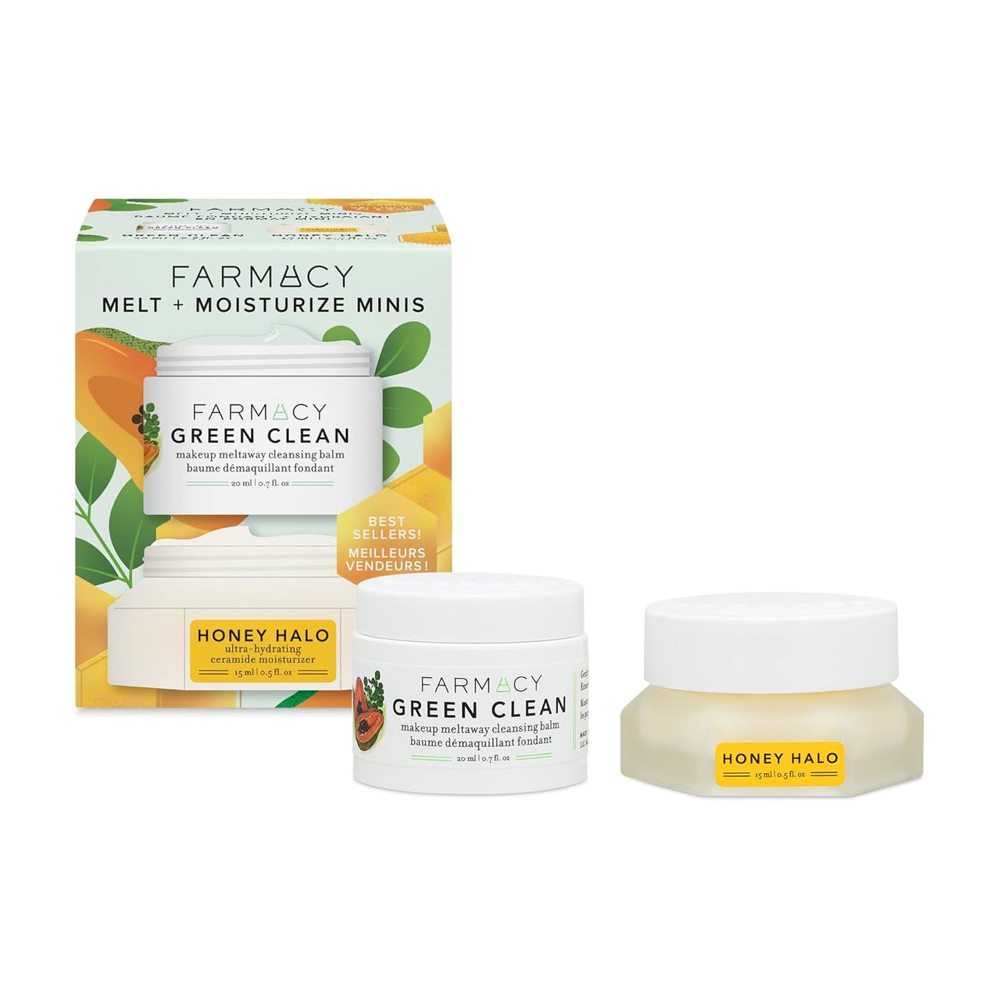Farmacy Ceramide Face Moisturizer + Cleansing Balm Duo - Travel Size Skin Care Set with Green Clean Makeup Remover Balm + Honey Halo Moisturizer Face Cream (2 Count)