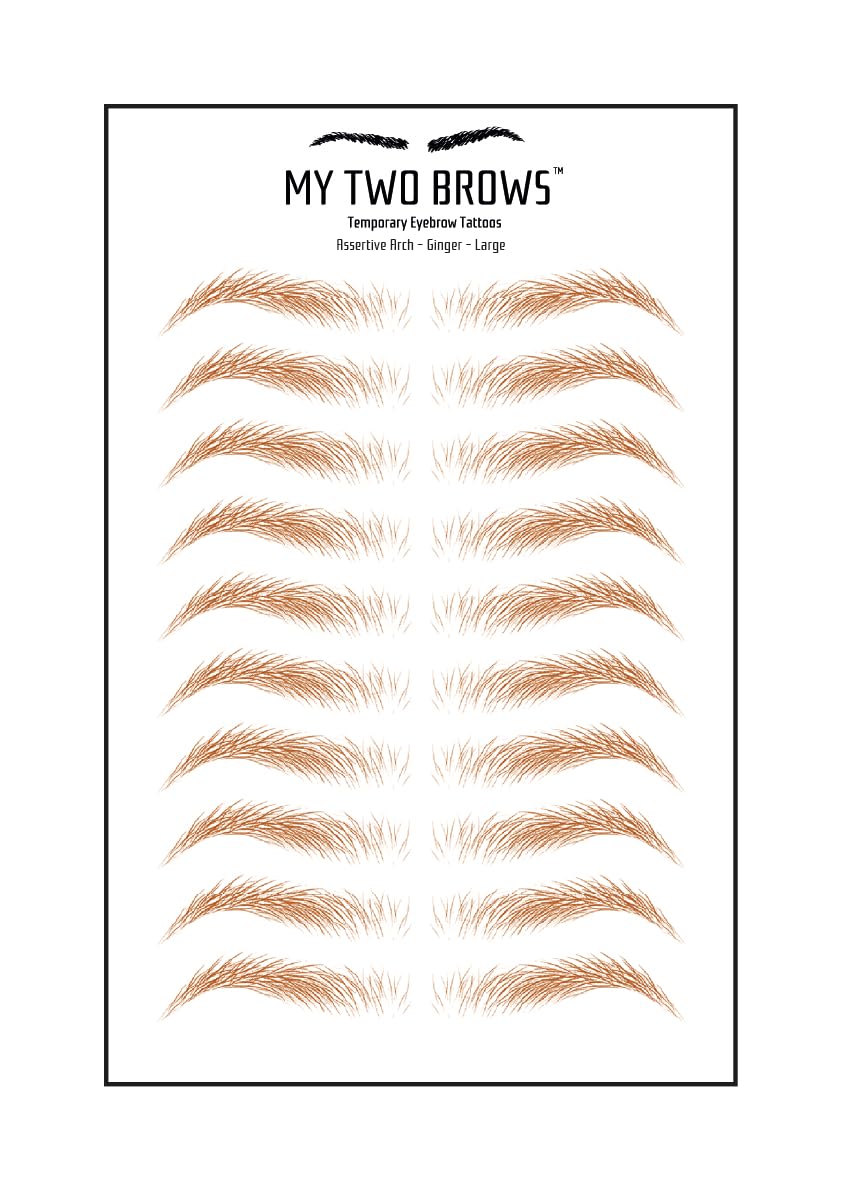 (10 pairs) Ginger Temporary Eyebrow Tattoo - Large Size - Waterproof & Smudgeproof - Assertive Arch Style Eyebrow Stickers - Sheet Lasts up to 30 Days - Won't Work on Existing Brows