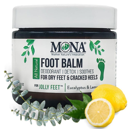 MONA Natural Foot Balm for Dry Cracked Feet & Heels | Moisturizing Foot Cream for Athletes | Callous Repair & Foot Odor Treatment (Eucalyptus & Lemon, 2.0 Oz (Pack of 1))