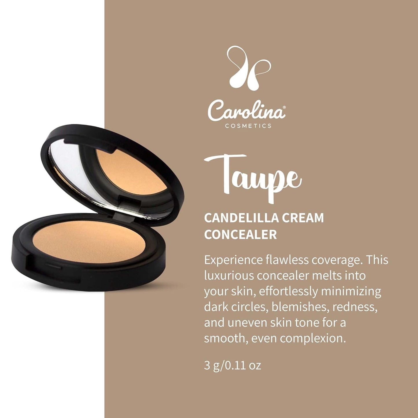 Candelilla Cream Concealer - Taupe Color - Vegan, Gluten-Free, Non-GMO - Minimizes Dark Circles, Blemishes, Redness & Uneven Skin Tone with Shea Butter & Coconut Oil - 0.11 oz
