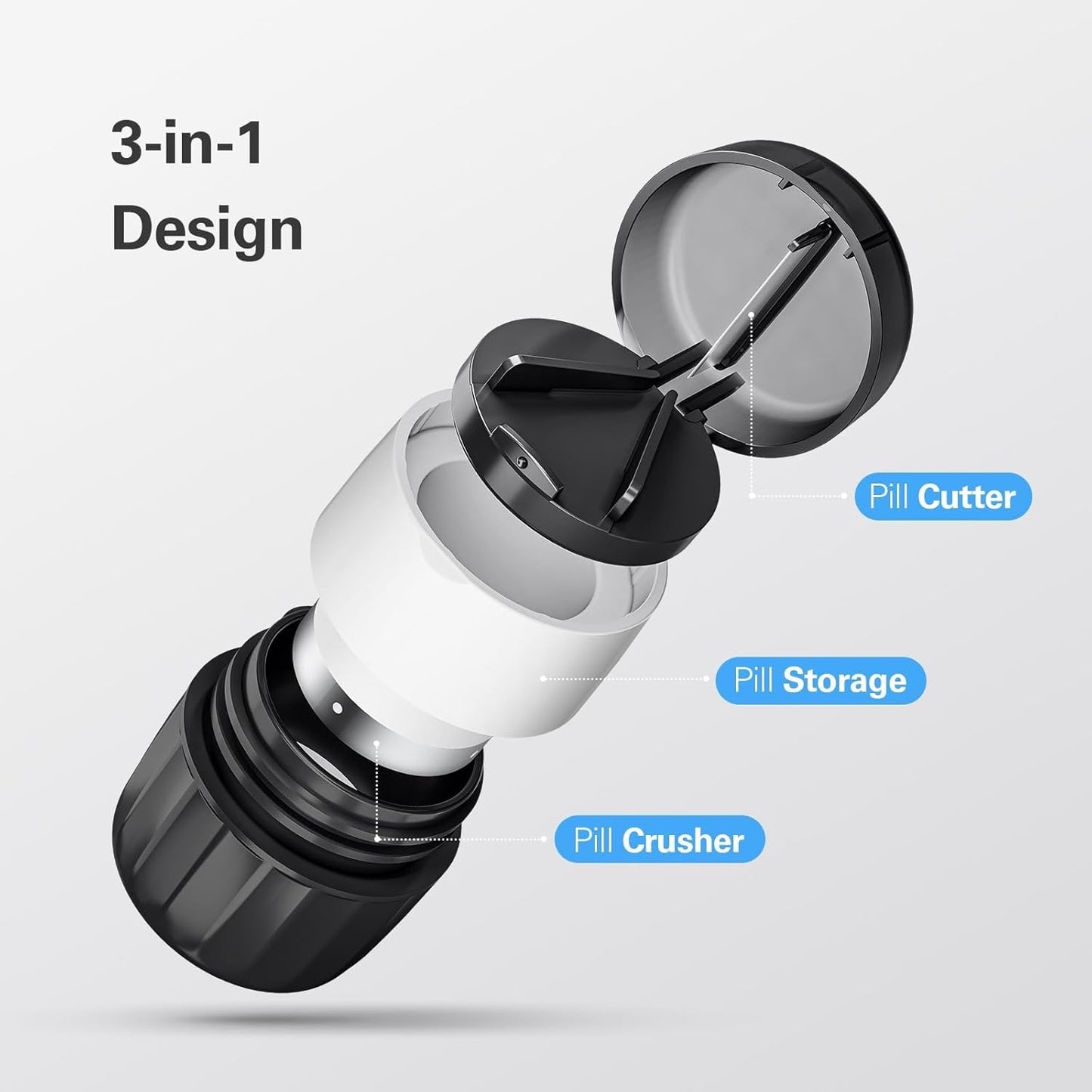 DEPAD 3-in-1 Pill Crusher and Pills Cutter, Pil Crusher Fine Powder with Stainless Steel Grinding Head, Tablet Grinder with Storage for Tablets, Pill Cutter Splitter for Small and Tiny Pills