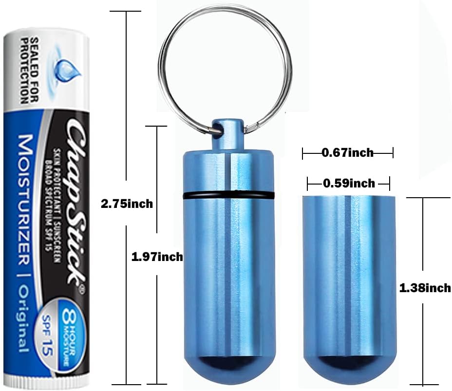 5 Packs Mini Keychain Pill Holder Fob, EFFIET Waterproof Portable Tablets Container Case Aluminum Outdoor Camping Emergency Pill Capsule Box Bottle