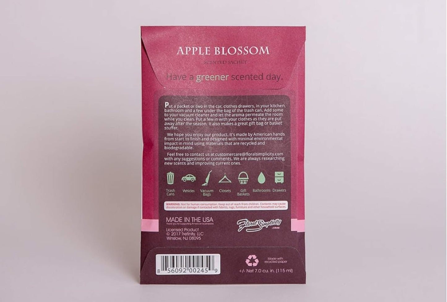 Floral Simplicity Apple Blossom Scented Sachets Pack of 3, Fall & Winter - Long-Lasting Scented Bags, Home Fragrance, Air Freshener & Deodorizer for Closet, Room, Drawer, or Cars, Made in The USA