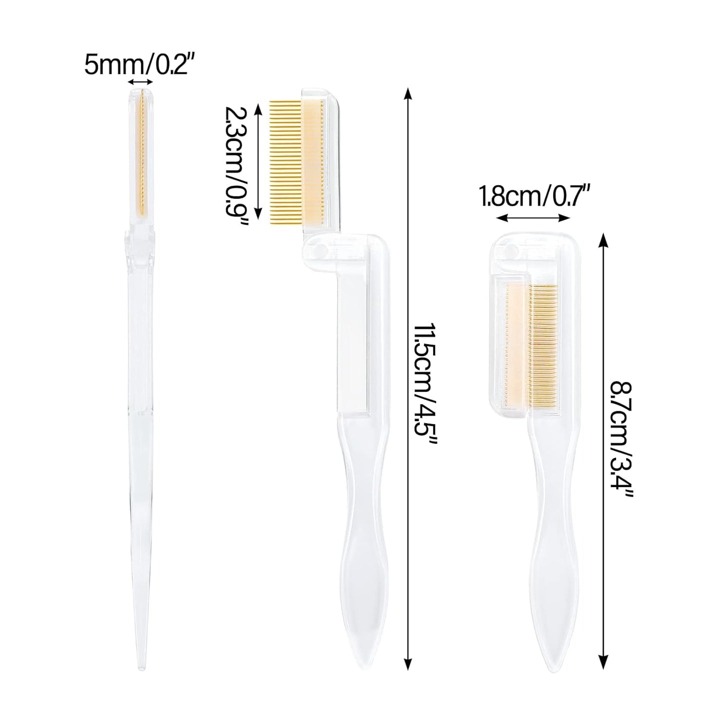 G2PLUS 2PCS Folding Eyelash Comb, Eyelash Separator Tool, White Eyebrow Comb Metal Teeth, Eyelash Brush Tool for Lash & Brow