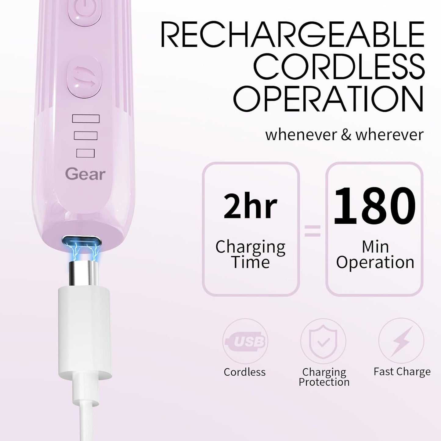 Professional Manicure Pedicure Kit -360° Light, Rechargeable Electric Nail Drill, Cordless Electric Nail File Set, 3 Speeds Hand Foot Care Nail Drill for Thick Nail Toenail Cuticle