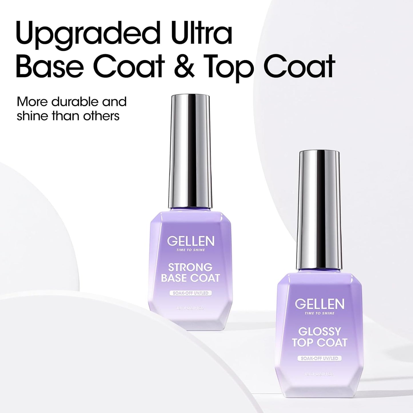 GELLEN Gel Top Coat and Base Coat 2 Pcs 18ml Superior Base Coat Top Coat Set No Wipe Soak Off Ultra Glossy Top Coat Gel Nail Polish UV LED Clear Nail Polish Long Lasting for 28+ Days