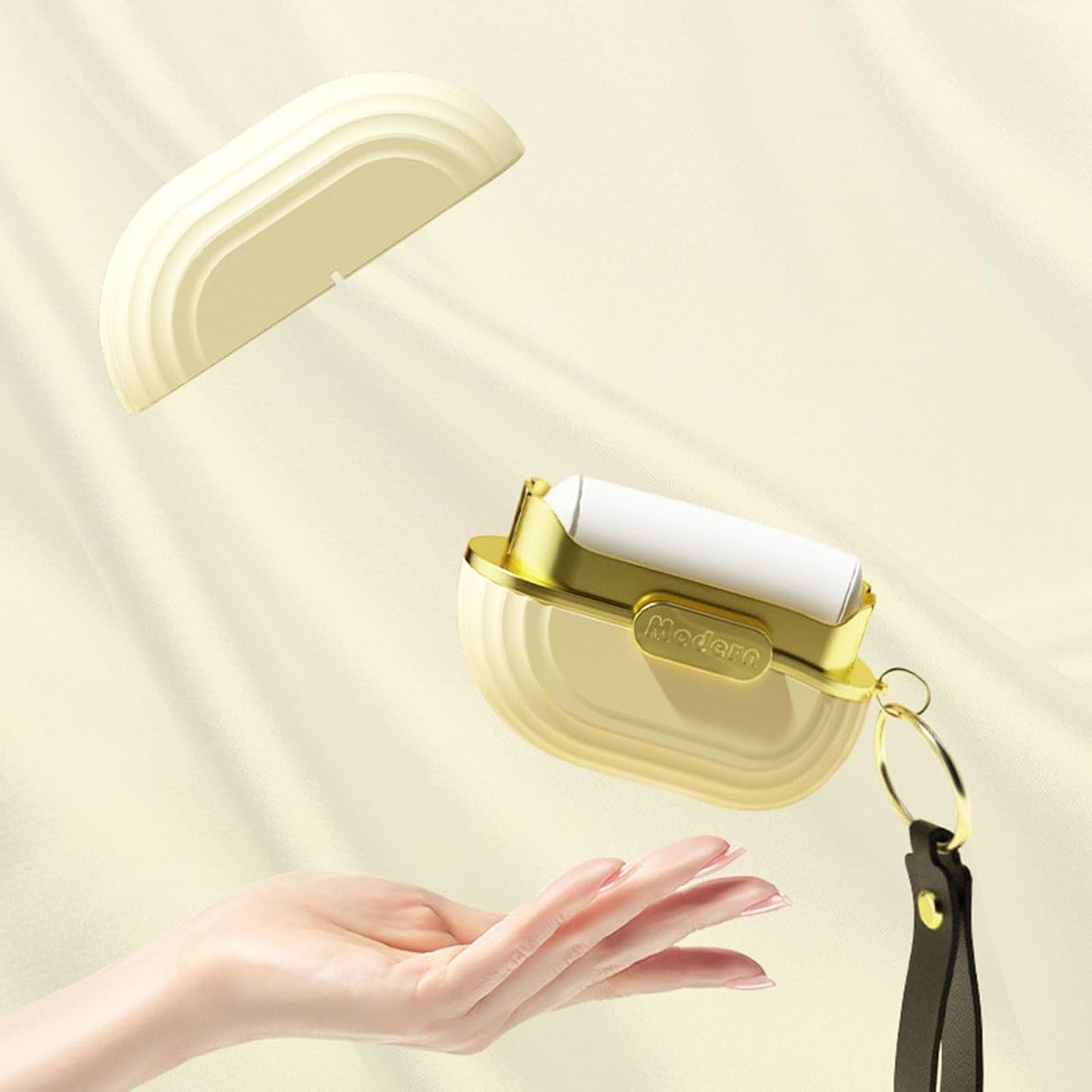 Handy Double-Sided Travel Lint Roller with Hand Strap, 7-Fill Luxury Clothing Bag Dust Fluff Adhesive Reusable Mini Extra Adhesive Dog Cat Pet Adhesive, Small Pocket Reusable Lint (White)