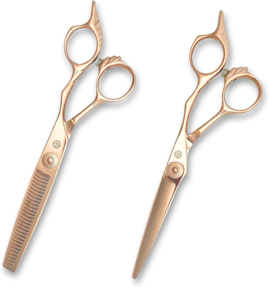 Gold Hair Shears Set for Professional Hair Cutting - Scissors and Thinning Shears - Saki Shears Tsuru