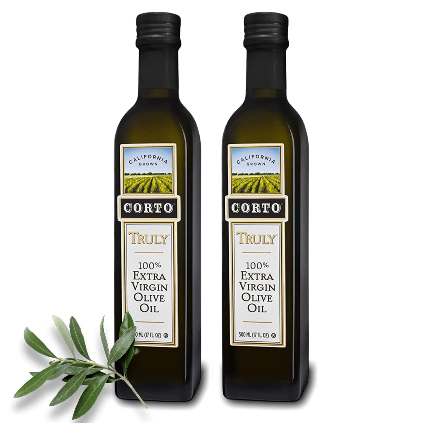Corto TRULY® | 100% Extra Virgin Olive Oil | Floral Notes | Cold Extracted in State-of-the-Art Mill | Straight from Official Corto Olive Groves & Oil Producer (Truly 500ml Twin)