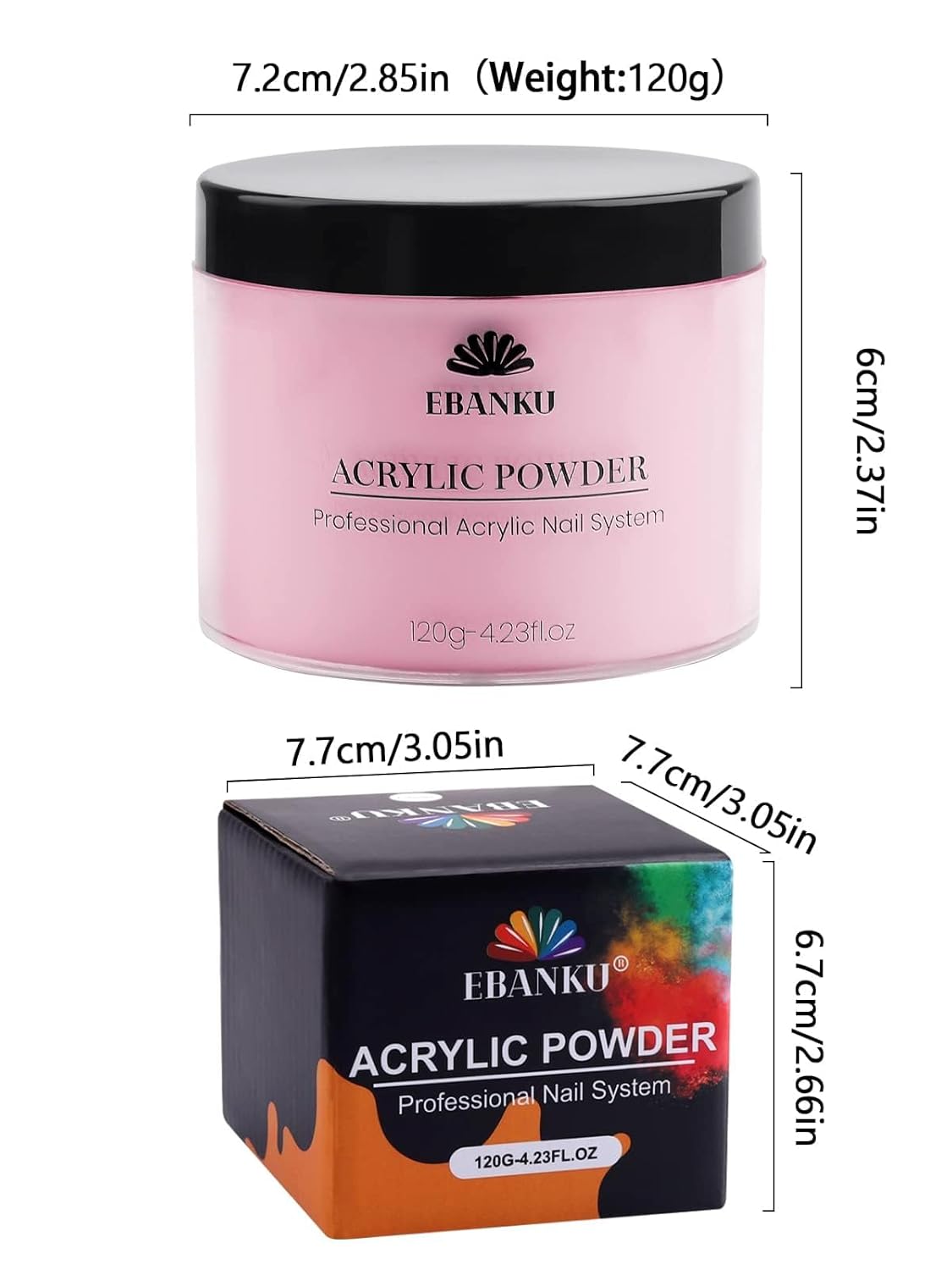 EBANKU Acrylic Powder Pink 120g/4.23oz Acrylic Nail Powder, Long Lasting 3D Fingernail Carving & Nail Extensions, Professional Acrylic Powder for Manicure, No Nail Lamp Needed