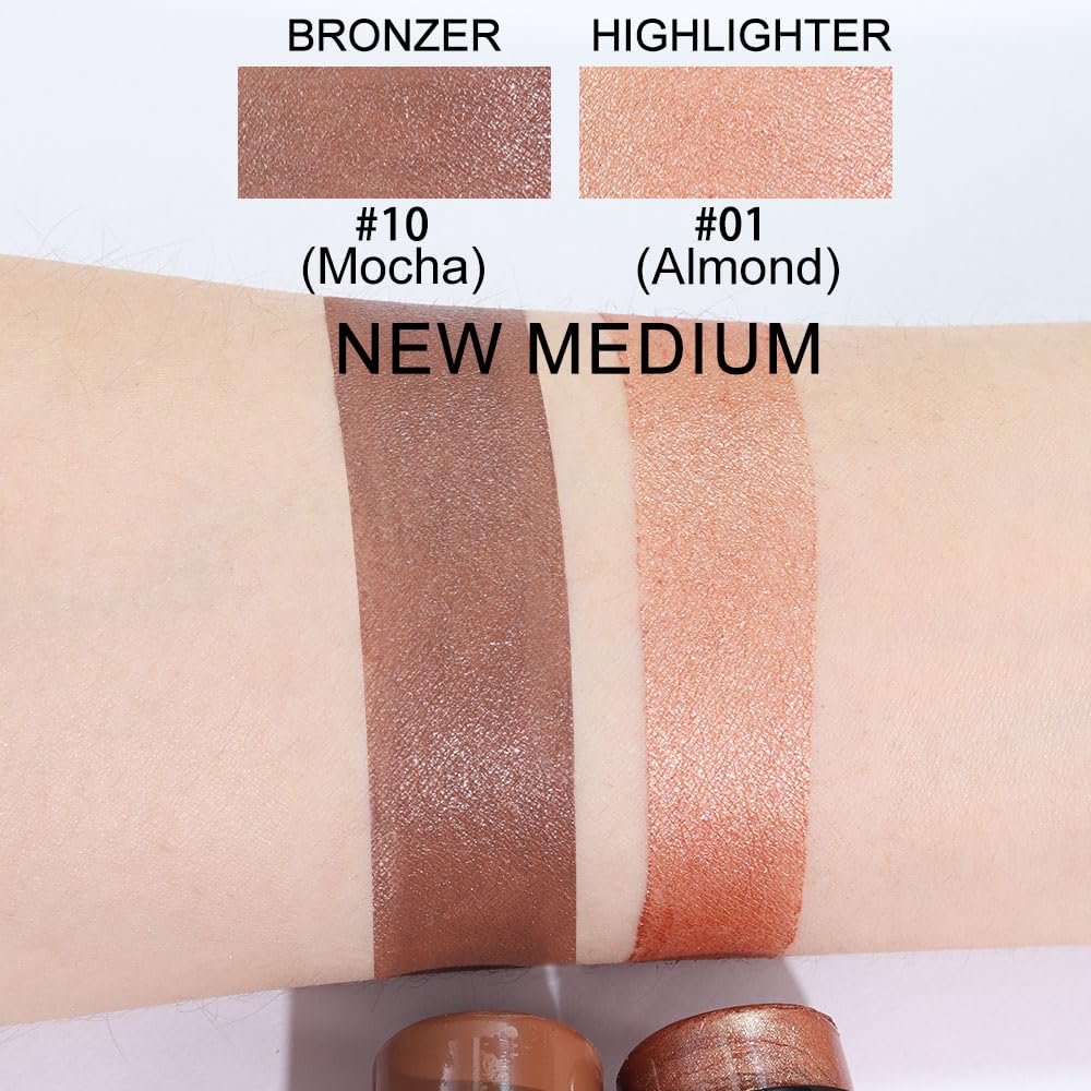 evpct 2Pcs Face Cream Contour Bronzer Sticks Makeup Highlighter Highlight Almond Mocha Creme Cheek Contour Sticks contorno en crema Bronzing Foundation Face Contour Stick Kit,1+10 New Medium