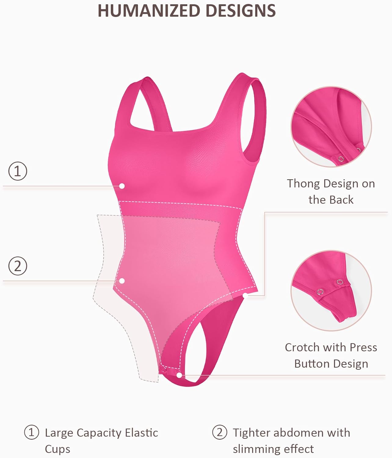 FeelinGirl Bodysuits for Women Seamless Square Neck Tummy Control Compression Thong Shapewear Bodysuit Tank Tops Bodysuit