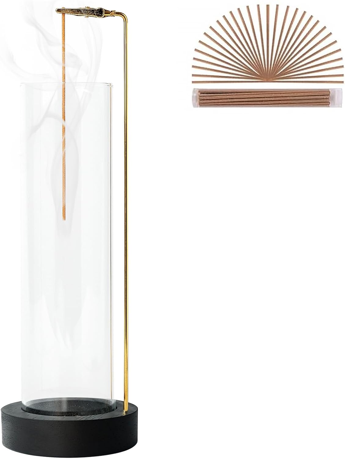 Incense Holder for Sticks, Anti-Ash Flying Incense Burner with 30 Incense Sticks, Detachable Glass Ash Catcher