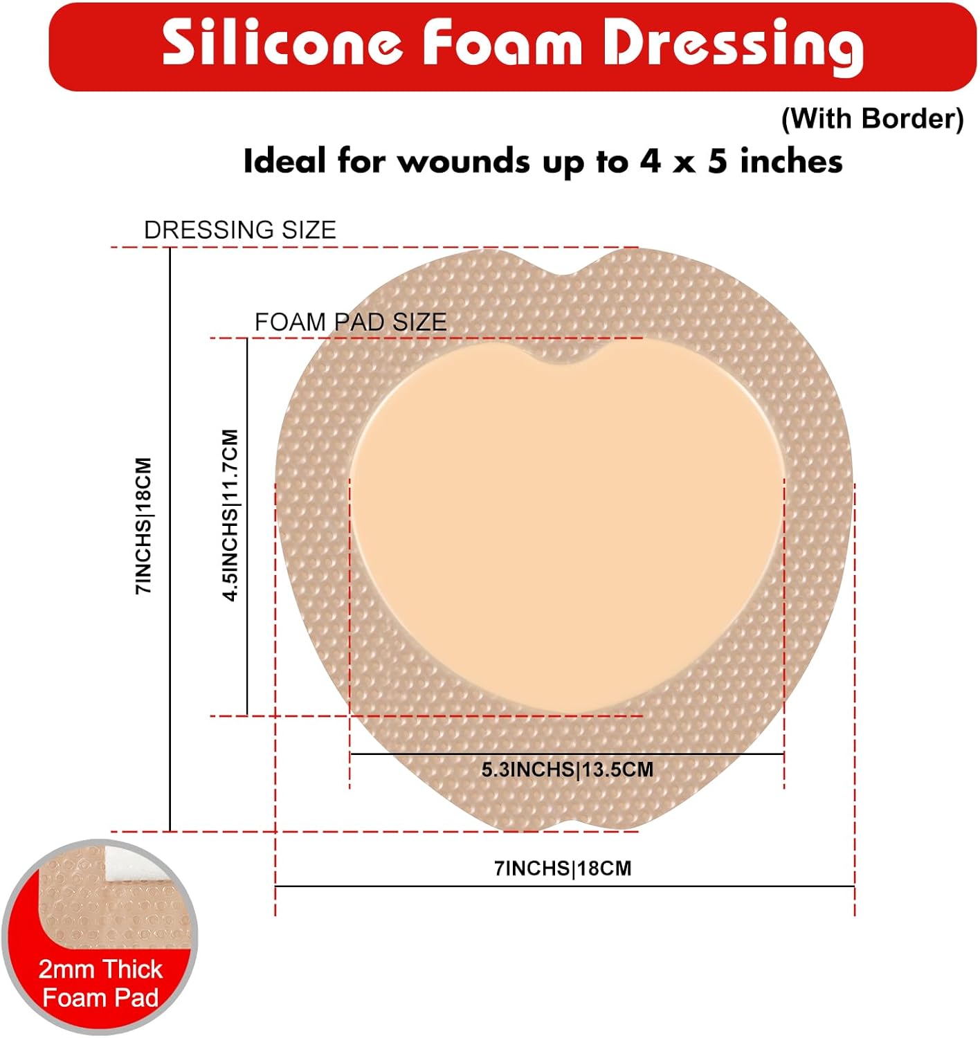 FRESINIDER 7"x7" (Pack of 10) Wound Silicone Sacral Foam Dressing Sacrum Foam Adhesive with Border - Waterproof Absorbent Breathable Bed Sore Pressure Pads