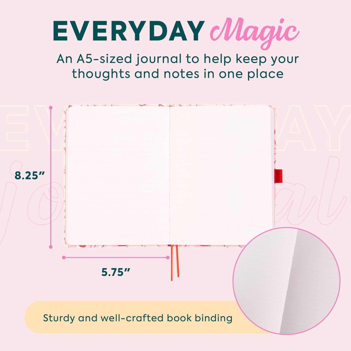 Happy Planner Small Undated Book-Bound Journal with 80 Pages of Thick 100 GSM Paper, A5 Size, Dot-Lined Layout, Feathered Floral