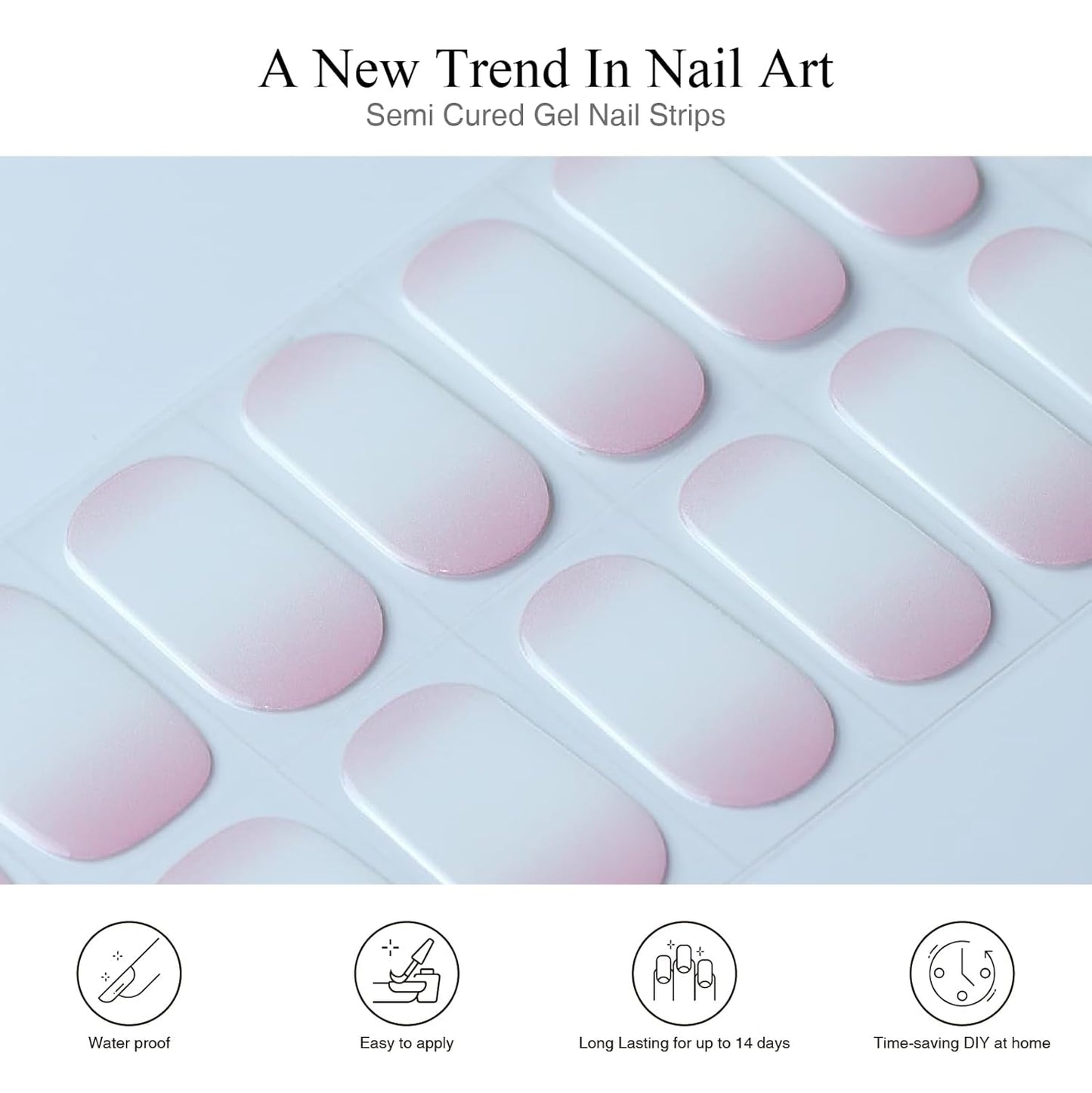 Semi Cured Gel Strips, 20 pcs Stikers, Wraps - Salon-Quality, 2 Weeks Long Lasting