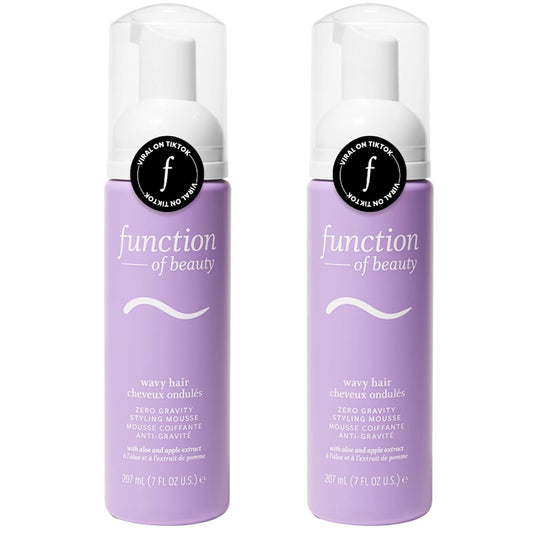FUNCTION OF BEAUTY Zero Gravity Styling Mousse, 7 oz (2-Pack) – Adds Volume + Defines Natural Waves, Frizz Control + Flexible Hold, Lightweight Feel, No Crunch, Heat Protection Up to 450°F