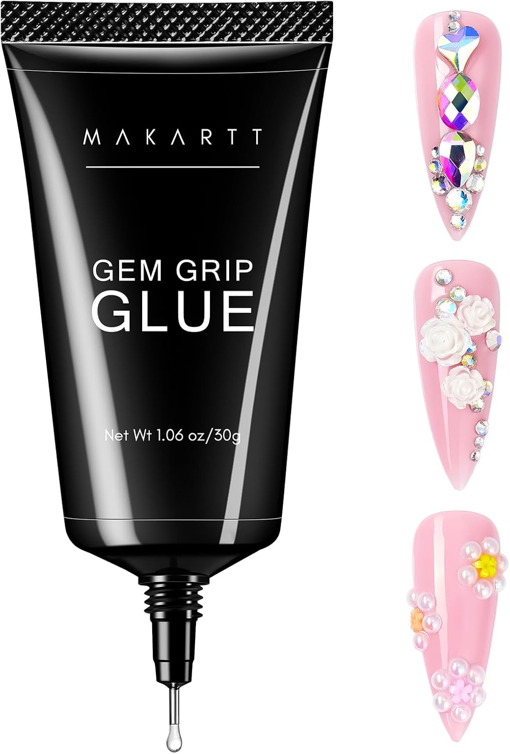 Makartt No Wipe Rhinestone Glue for Nails, 30G Super Strong Nail Charm Glue Bling Gel for 3D Decorations Nail Art Gems Jewelry Diamond for Nail Techs Supplies Beginners, Nail Lamp Required