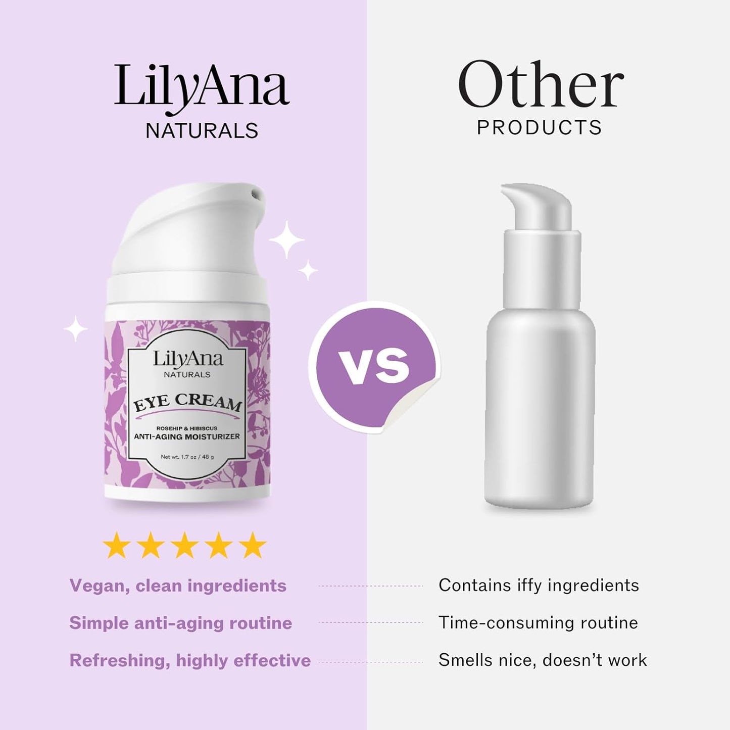LilyAna Naturals Eye Cream for Dark Circles and Puffiness, Under Eye Cream for Wrinkles and Bags, Anti Aging Eye Cream helps Improve Dryness; for Sensitive Skin - 1.7 oz - Made in USA