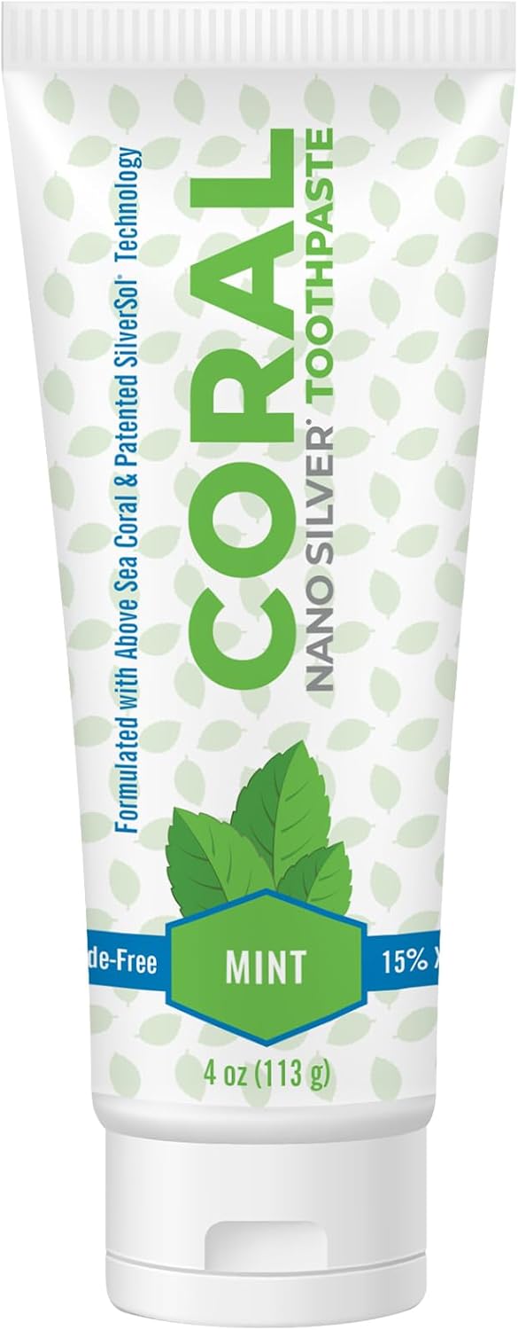 Coral Nano Silver Mint Toothpaste, Natural Fluoride Free Teeth Whitening Toothpaste, Coral Calcium Nano Silver Infused SLS Free - 4 Ounces