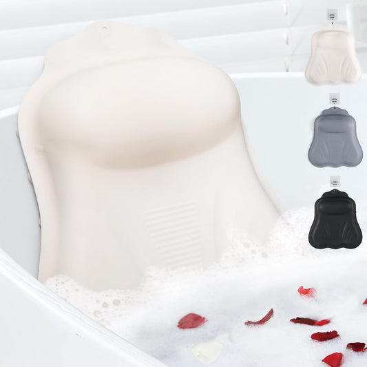 Goowin Bath Pillows for Tub, New Generation Skin-Friendly Silicone Bath Pillow, Luxury Bathtub Pillow for Head and Neck, Powerful Suction Tub Pillow for Bathtub with Inflatable Airbag (Off-White)