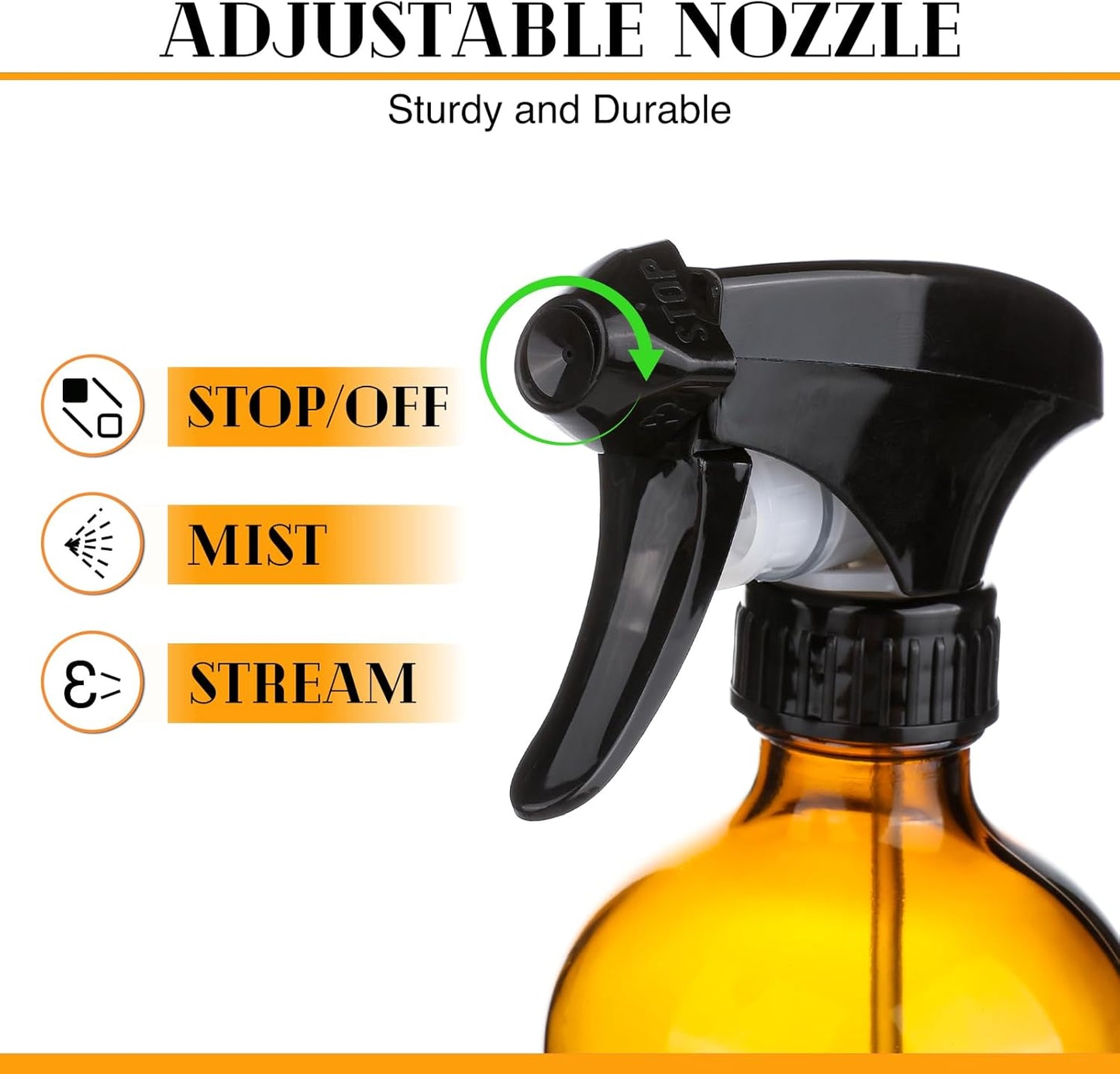 3 Pack/16 Oz Glass Spray Bottles, Refillable Empty Containers with Silicone Sleeve, Upgraded Adjustable Nozzle Spray Bottle Sets for Cleaning, Essential Oils, Hair (Amber)