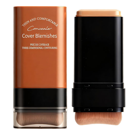 Face Foundation Concealer Stick,2-in-1 Long-wear Lightweight Contour Brighten Stick Blemish with Brush, Waterproof, Hydrating Full Coverage Dark Circles & Blemishes(05#Deep Wheat)