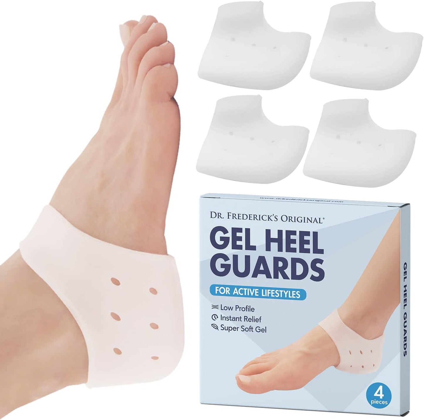 Dr. Frederick's Original Gel Heel Guards - 4 ct - Soft Heel Protectors for Plantar Fasciitis, Spur Pain & Gout - Comfortable Inserts for Shoes