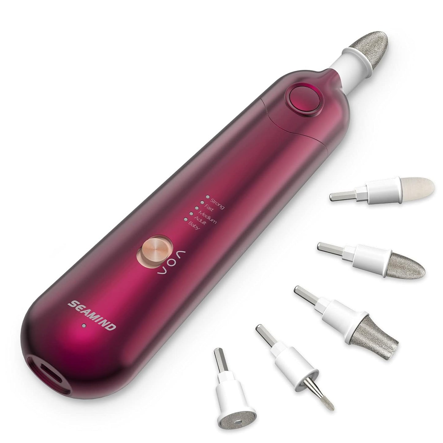 Professional Manicure Pedicure Set - Cordless Electric Foot Nail Care Trimmer Buffer Tools - 5 Speeds, Rechargeable, Thick Nails (Red)