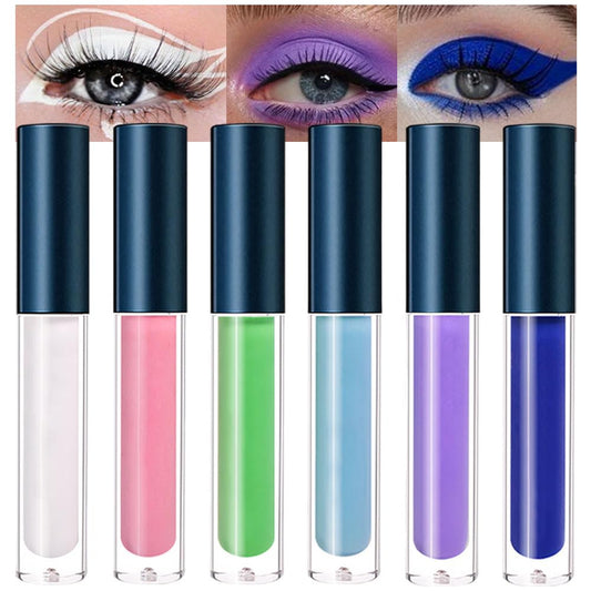 6 Pcs Colorful Matte Liquid Eyeshadow Eyeliner Set, White, Pink, Green, Blue, Purple, Dark Blue, Halloween Stage Clown Children's Makeup, Quick-Drying, Long-Lasting, Waterproof (6Pcs-Matte Colorful 2)