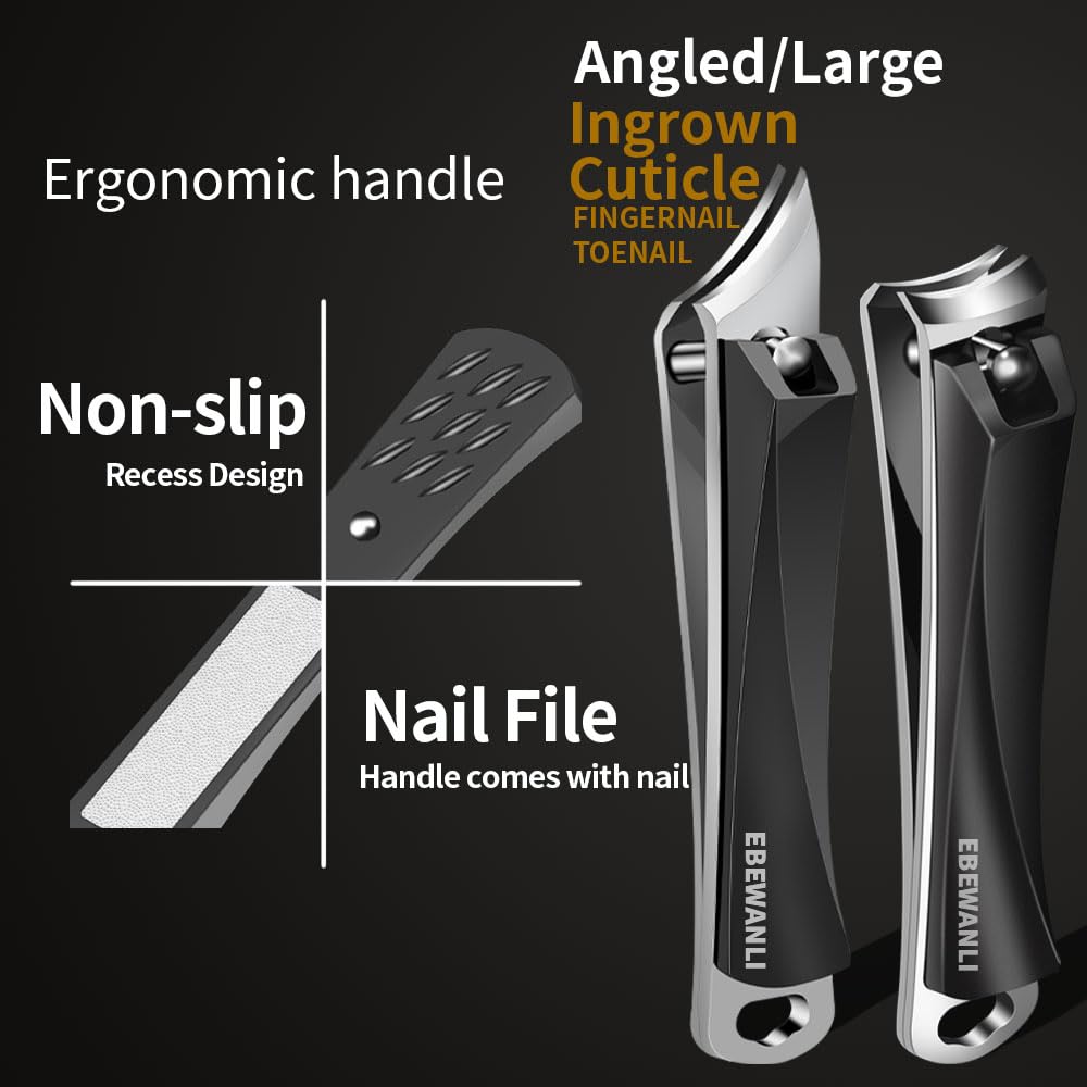 Nail Clippers Set, Slanted Angled Ingrown Nail Clipper and Curved Wide Jaw Toenail Clipper, Ultra Sharp Stainless Steel Fingernail & Toenail Clipper Cutters for Thick nails or Ingrown Toenail