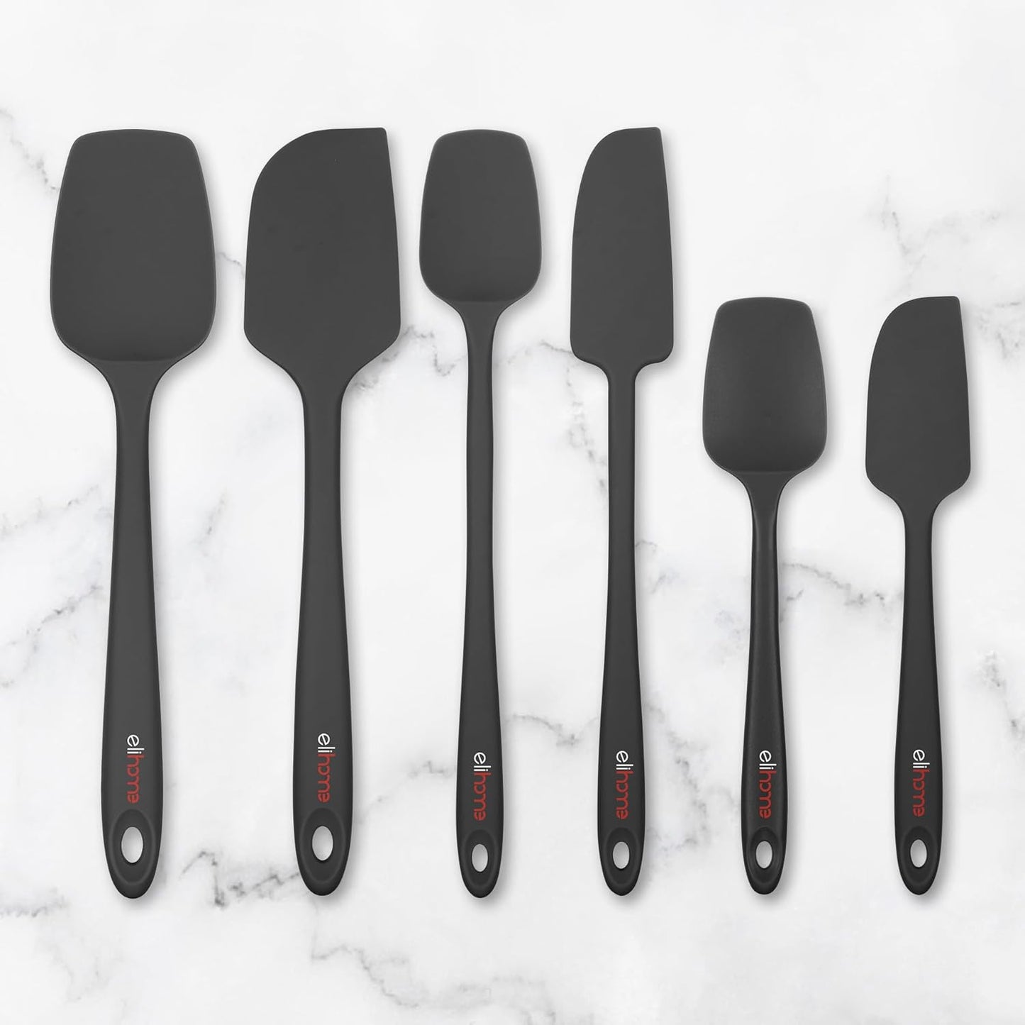 Elihome Mini Silicone Spoonula - Non-Stick Heat Resistant Silicone Scraper Spatula for Mixing, Serving, Scraping, Stirring, and More, 8.75 Inch, Black