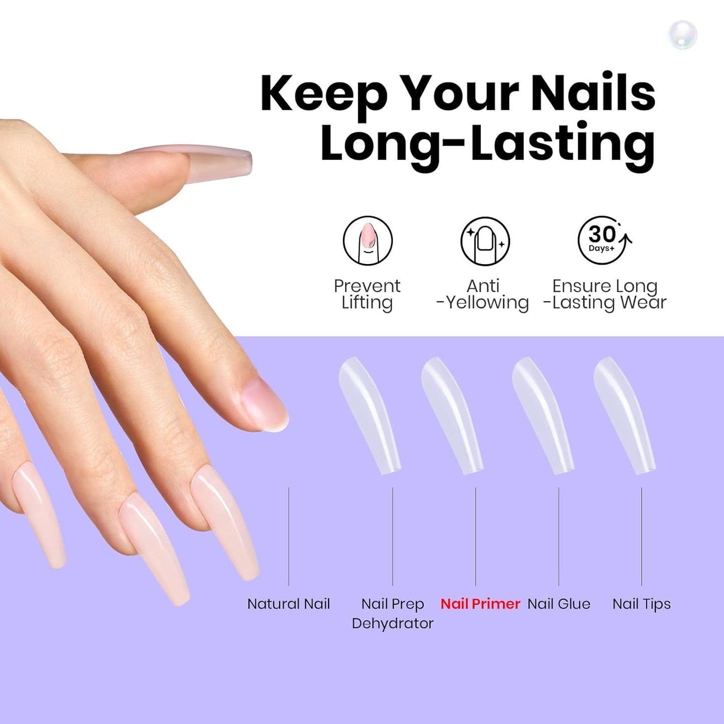 Beetles Nail Primer 15ml Protein Nail Prep for Gel Nail Polish, Upgraded Formula 2 in 1 Nail Bond No Lifting, Peeling, HEMA Free & Acid Free for False Nail Tips Acrylic & U V Gel Gifts for Women