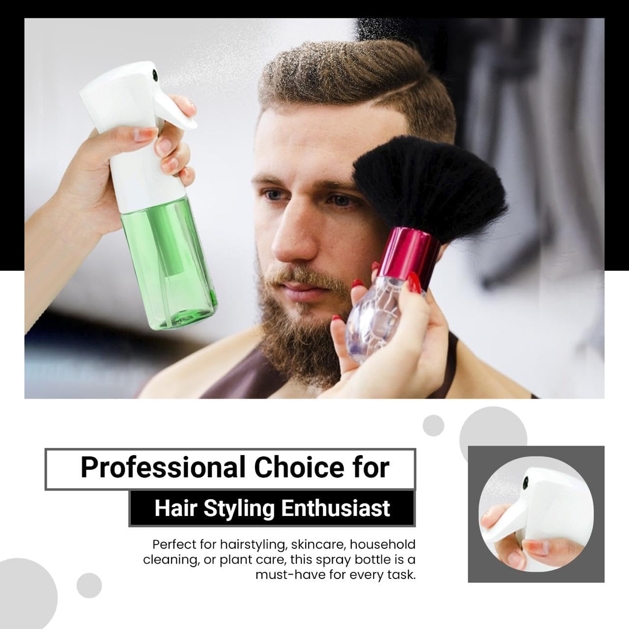 Continuous Mist Spray Bottle – Ultra Fine Mist for Hair Styling, Salon Use, and Versatile Applications – 5 oz Octagon Shape Empty Bottle – Variety Pack of 4