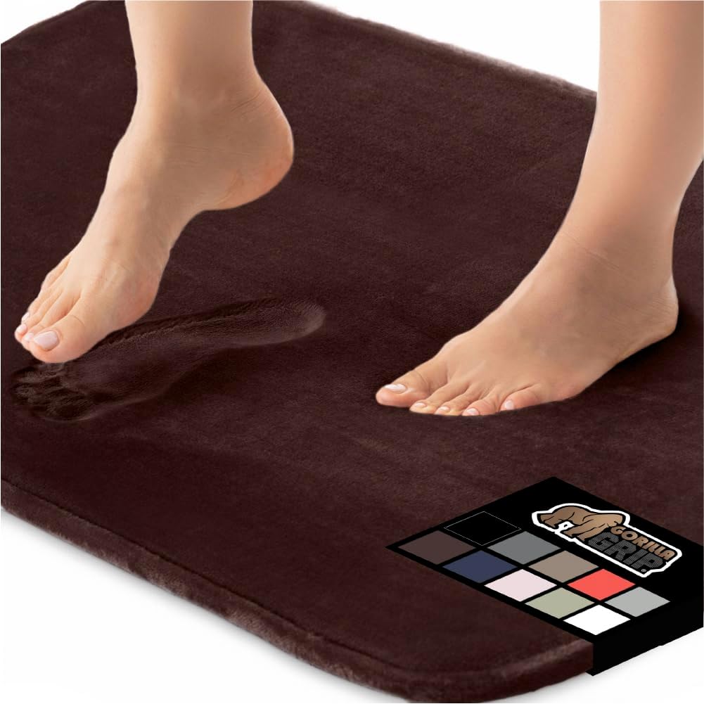 GORILLA GRIP Memory Foam Bath Mat, Soft Absorbent Velvet Bathroom Mats, Durable Dots on Underside, Machine Washable Bathmat, Carpet Rug Room Decor for Shower Tub Floor RV, 42x24 Rugs, Brown