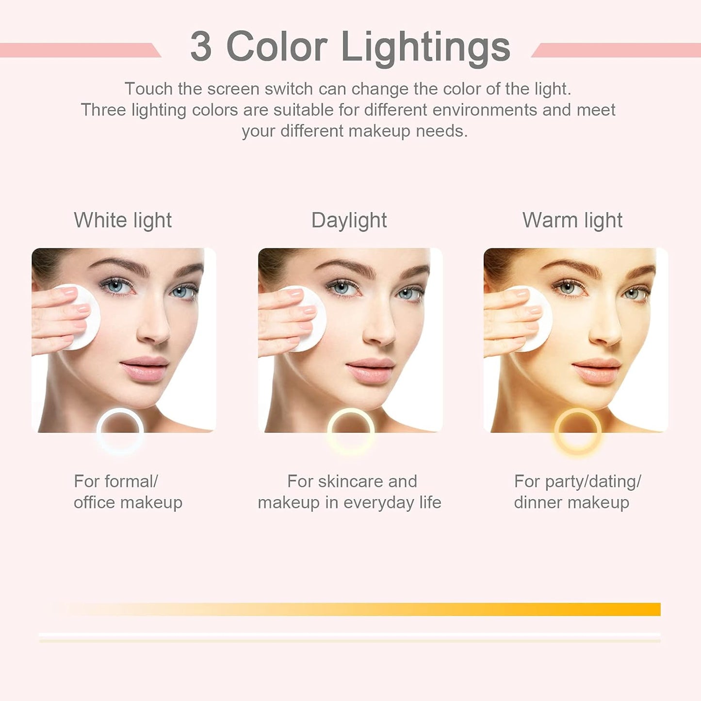 deweisn Folding Travel Mirror Lighted Makeup Mirror with 72 LEDs 3 Colors Light Modes, USB Rechargable, Portable, Ultra Thin, CompactVanity Mirror with Touch Screen Dimming for Cosmetic (Pink)