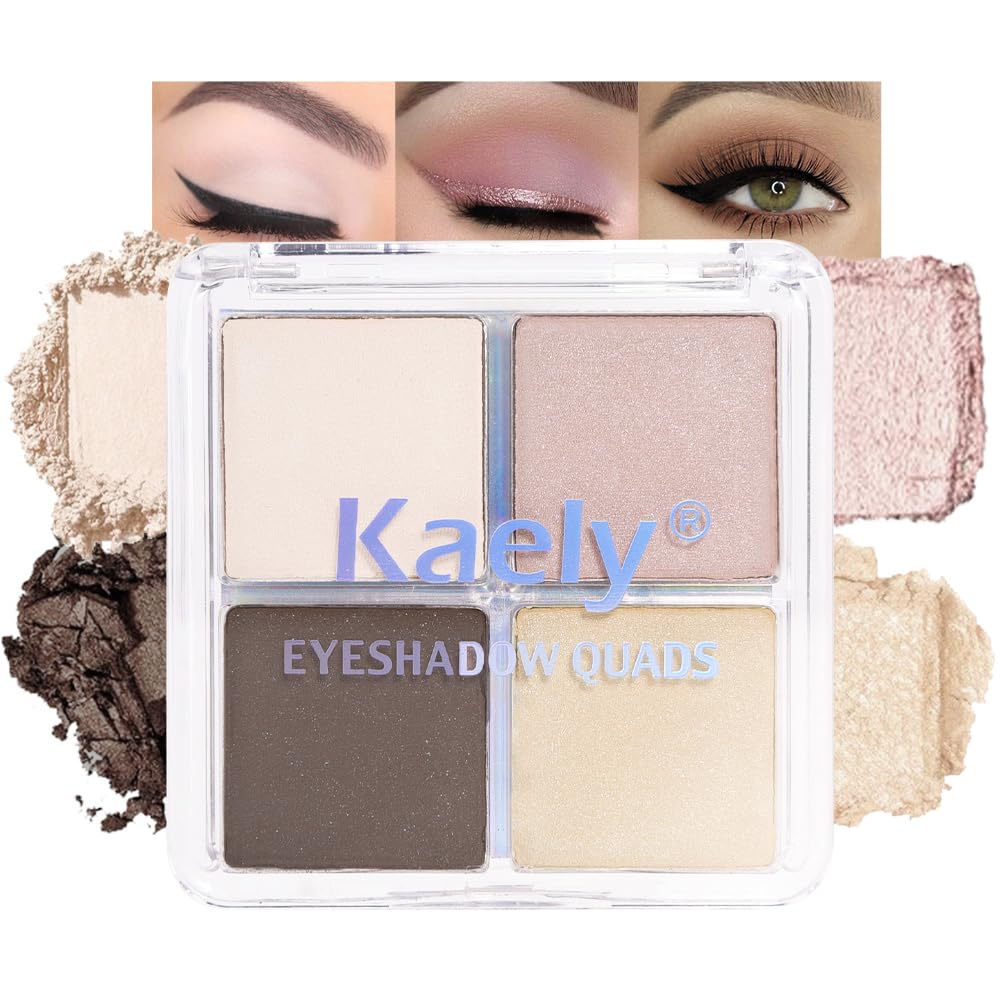 Kaely Powder Eyeshadow Quad, Natural Nude Shimmer Eyeshadow Palette Makeup, Neutral Eye Shadow Palette for Older Women Pigmented Waterproof, sombras para ojos, Blendable, Cruelty-free, 01