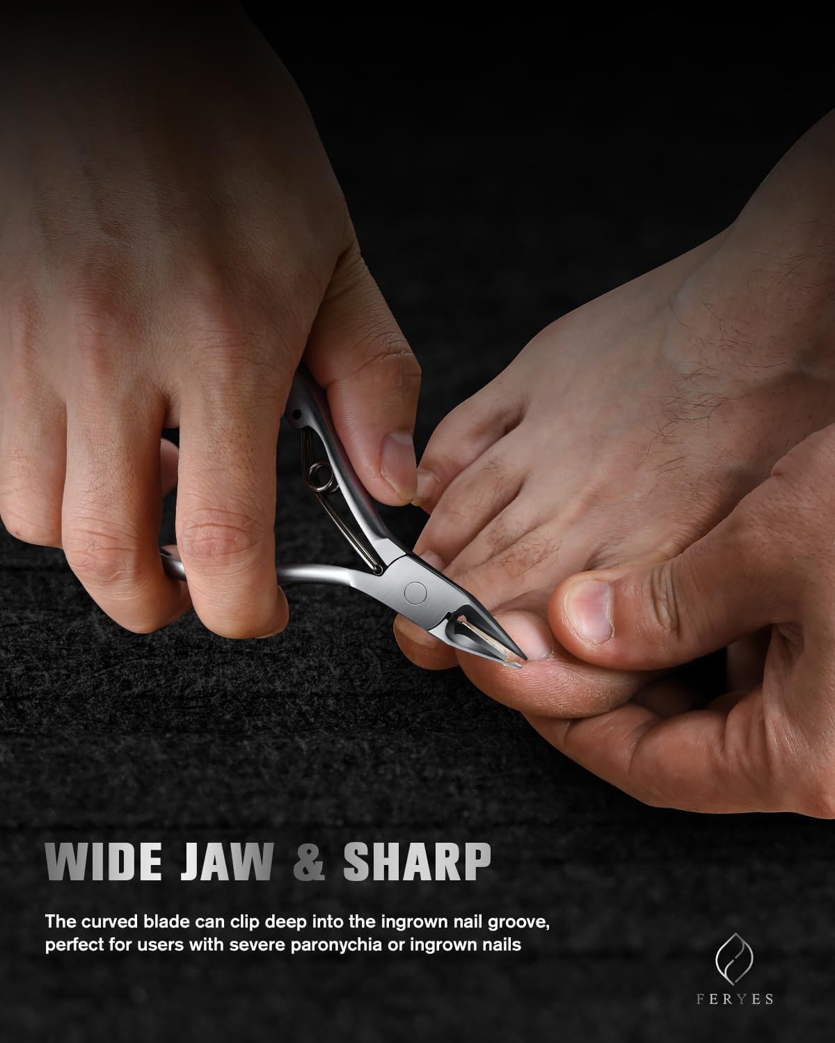 FERYES Toe Nail Clippers for Thick & Ingrown Toenails - Stainless Steel Thick Toenail Clippers for Seniors, Precision Grip Fingernail Clippers for Effortless Trimming - Silver