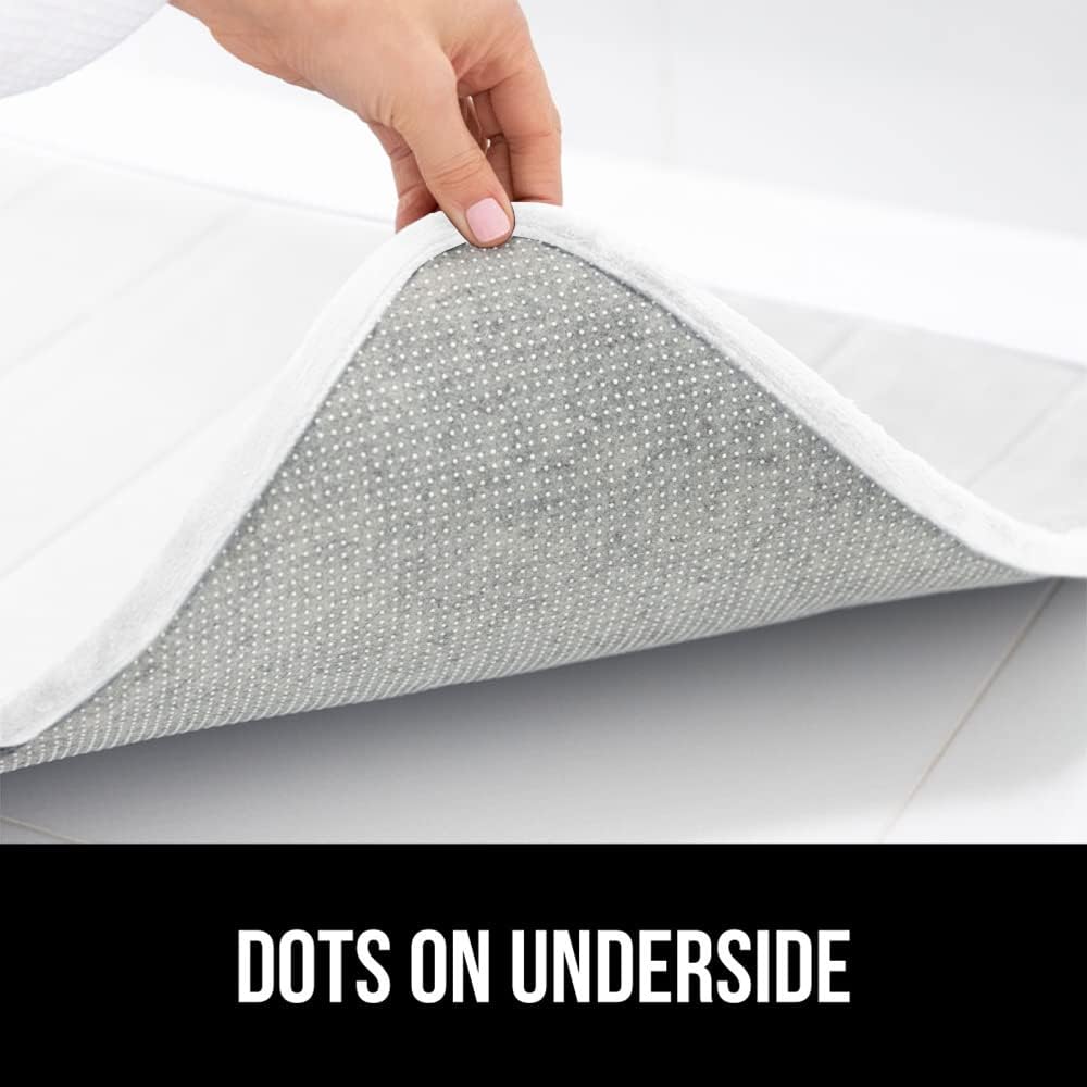 GORILLA GRIP Memory Foam Bath Mat, Soft Absorbent US Designed Bathroom Rug, Gripping Dots Machine Washable Bathmat, Cushioned Floor Mats, Shower Sink Rugs Room Décor Accessories, 24x17 White